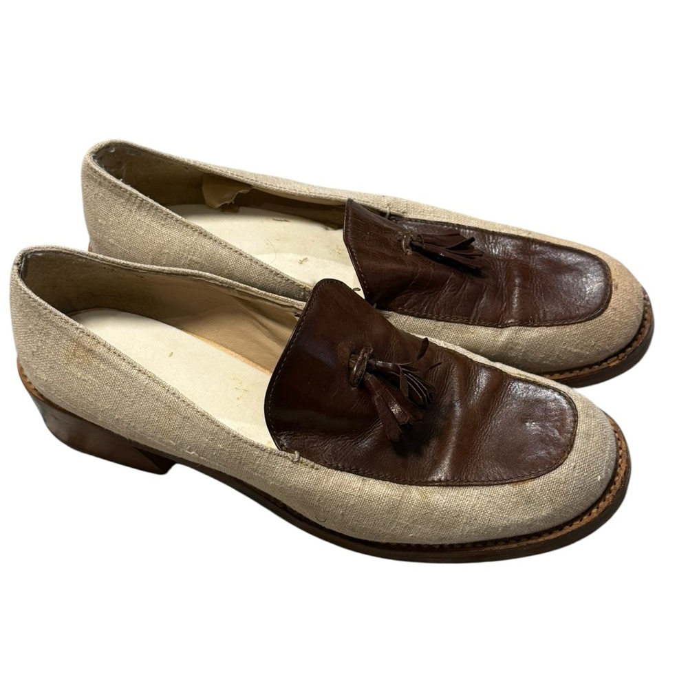 Made in Italy Linen & Leather Tassel Loafers Women 8.5